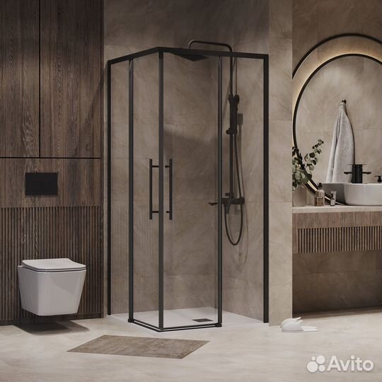 Душ. огражд. (8080) квадрат, раздвиж черн мат, пр