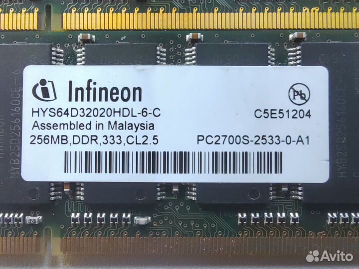 Sodimm DDR1 256Mb Infineon HYS64D32020HDL-6-C