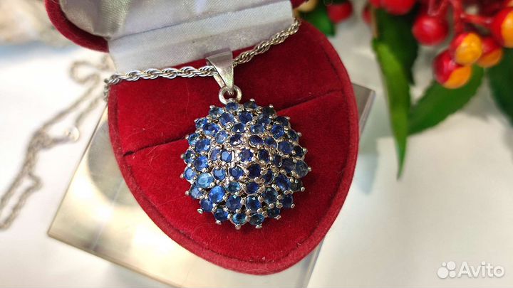 Крупный кулон с сапфирами 12,54ct, 11,25 гр, 925