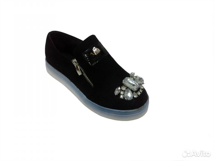 Новые Слипоны женские на платформе стразами цепью