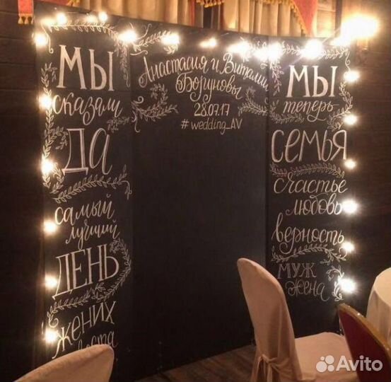 Аренда фотозоны меловая доска, аренда прессволла