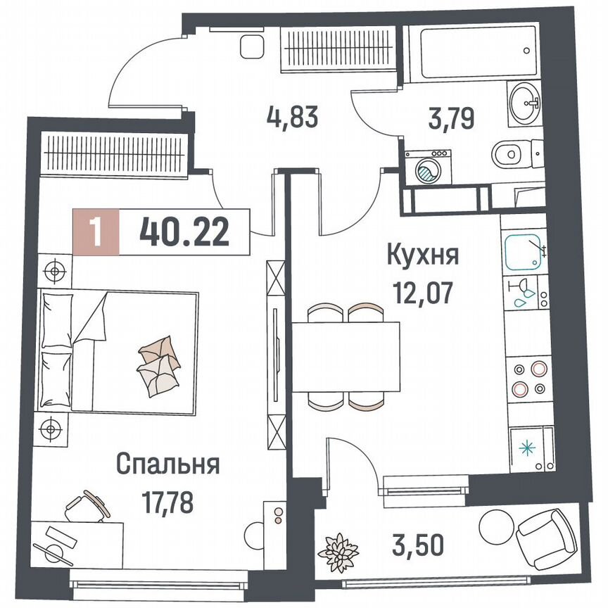 1-к. квартира, 40,2 м², 4/18 эт.