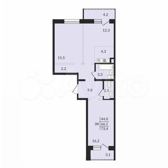 3-к. квартира, 73,4 м², 15/17 эт.