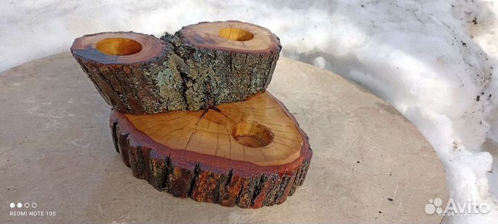 3 деревянных подсвечника ручной работы