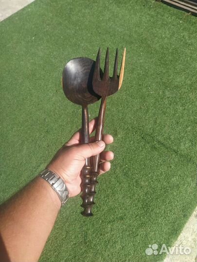 Вилка и Ложка сувенирные из черного дерева. Африка