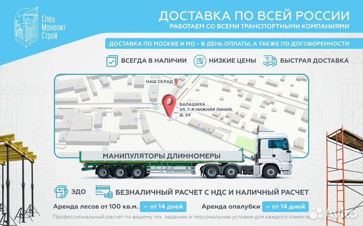 Опалубка для стен и колонн в аренду. Продажа