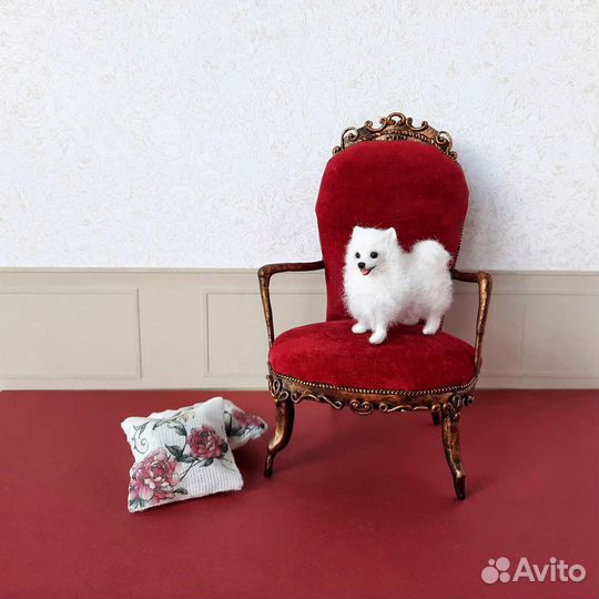 Фигурка белого Померанского шпица, миниатюра 5 см