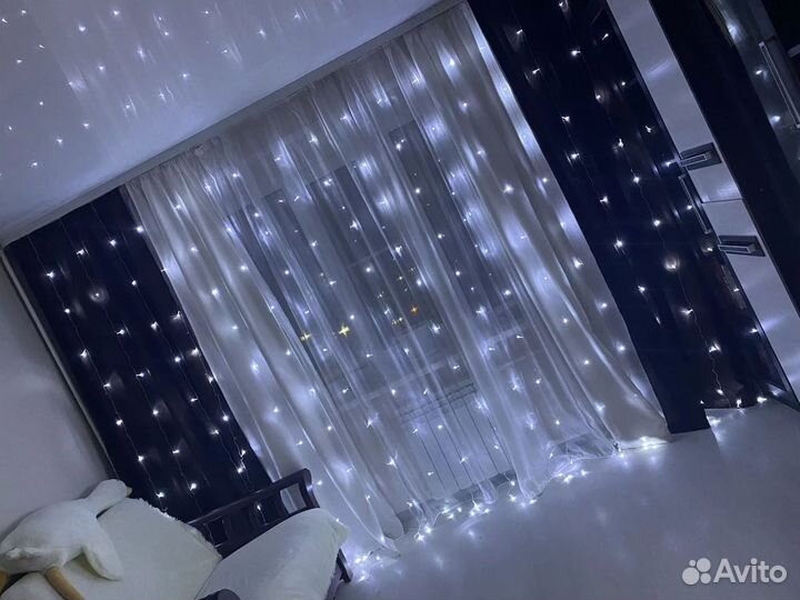 Гирлянда штора занавес холодный белый