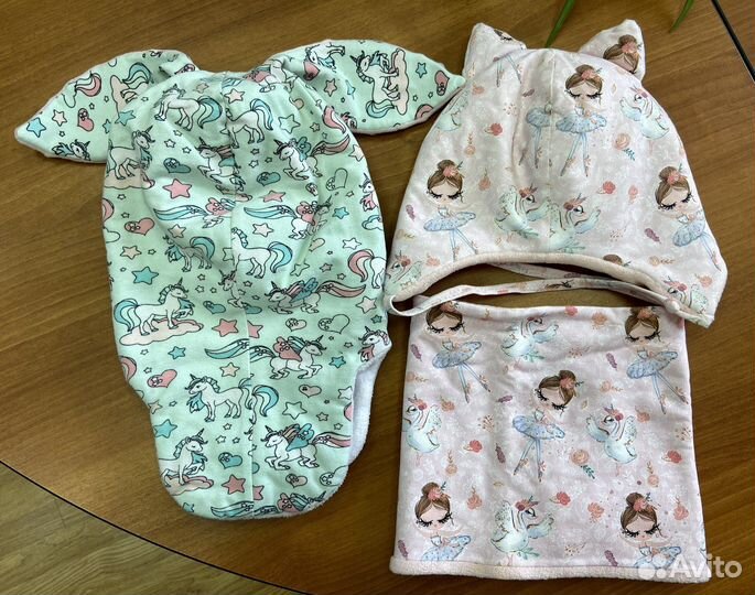 Зимний шлем Зайка и шапка со снудом для девочки