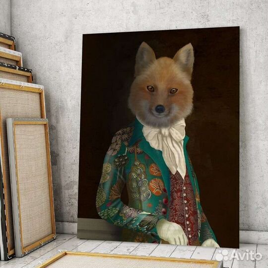 Современная картина маслом Лис в костюме
