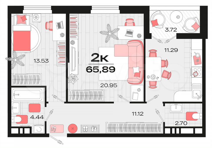 2-к. квартира, 65,2 м², 4/14 эт.