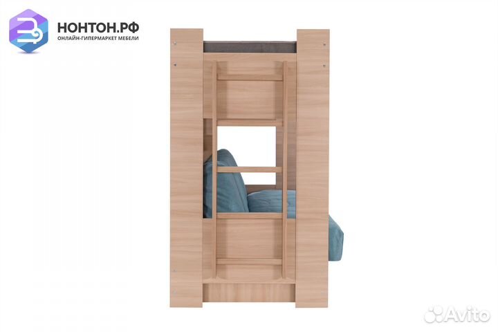 Двухъярусная кровать с диван-кроватью голубой / ши