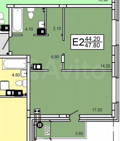 2-к. квартира, 48 м², 3/10 эт.