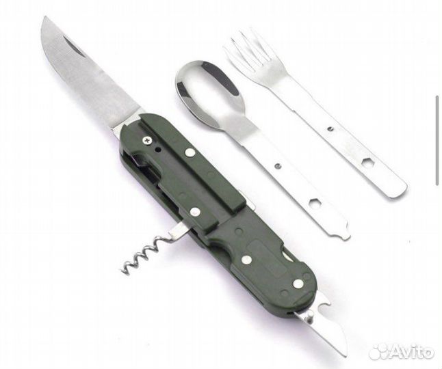 Вилка-ложка-нож набор оливковый цвет