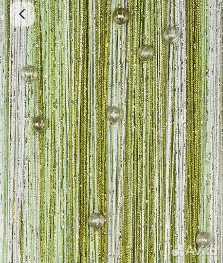 Шторы нити кисея с люрексом и бусинами на ленте