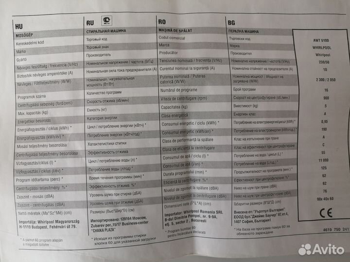 Стиральная машинка whirlpool AWT5100 На запчасти