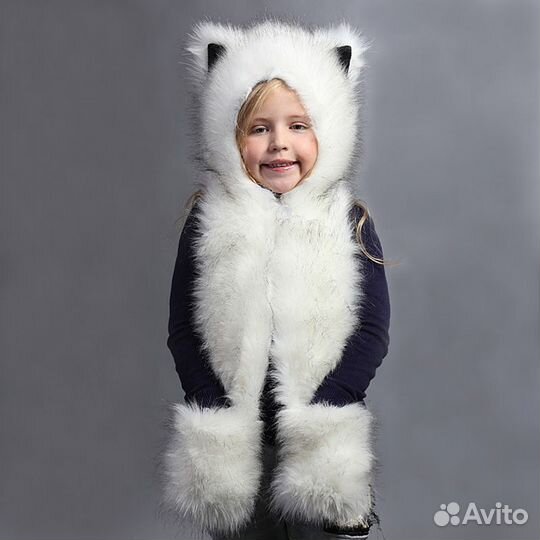 Детская меховая Шапка с ушками Зверошапка Песец