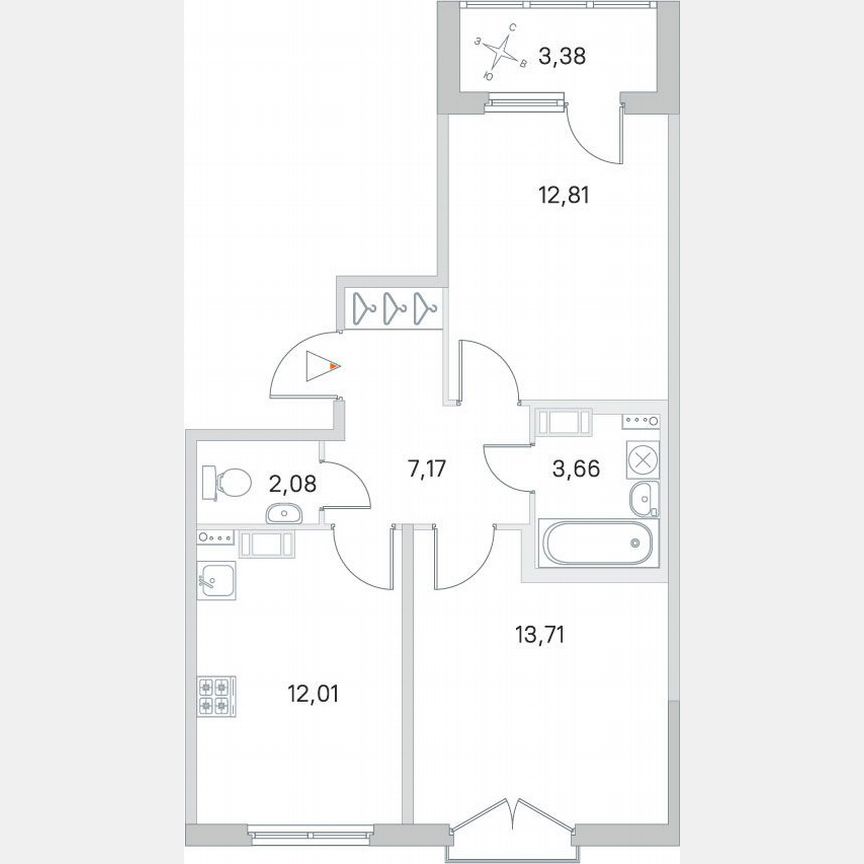 2-к. квартира, 53,1 м², 3/4 эт.