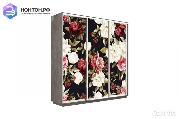 Шкаф-купе 3-х дверный Нонтон фото №1020 / бетон