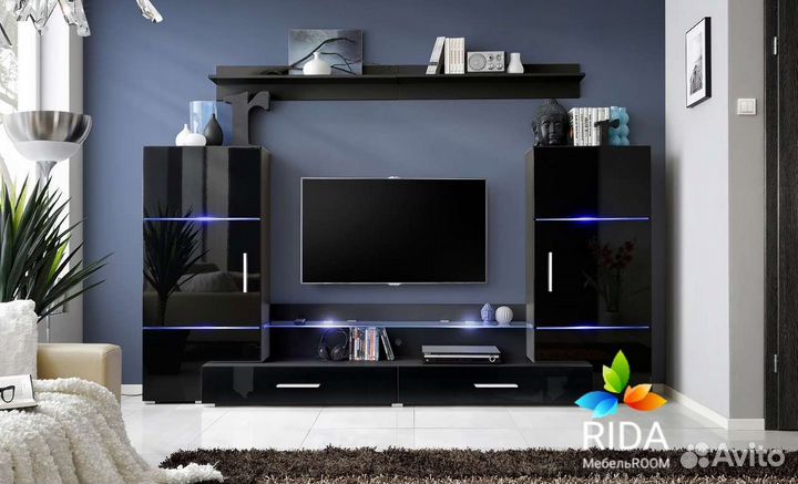 Гостиная черный/белый глянец. Тумба тв