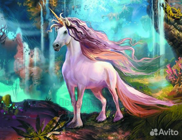 Алмазная мозаика 40x50 Единорог с пышной гривой