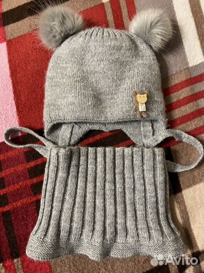Комплект шапка и снуд детский зима 44-50
