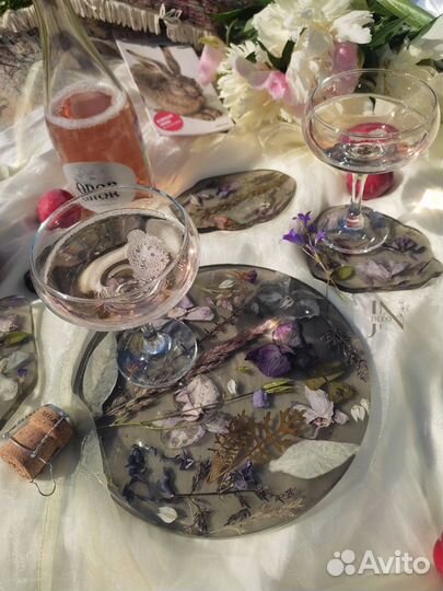 Поднос и подстаканники из эпоксидной смолы