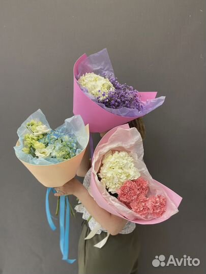 Дуо букет из Гортензии с Гипсофилой в фоамиране