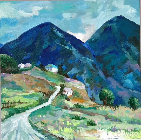Горный пейзаж. Картина маслом на холсте 30х30см