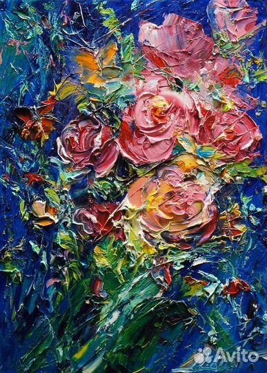 Картина маслом, Розовые розы, 35х25 см