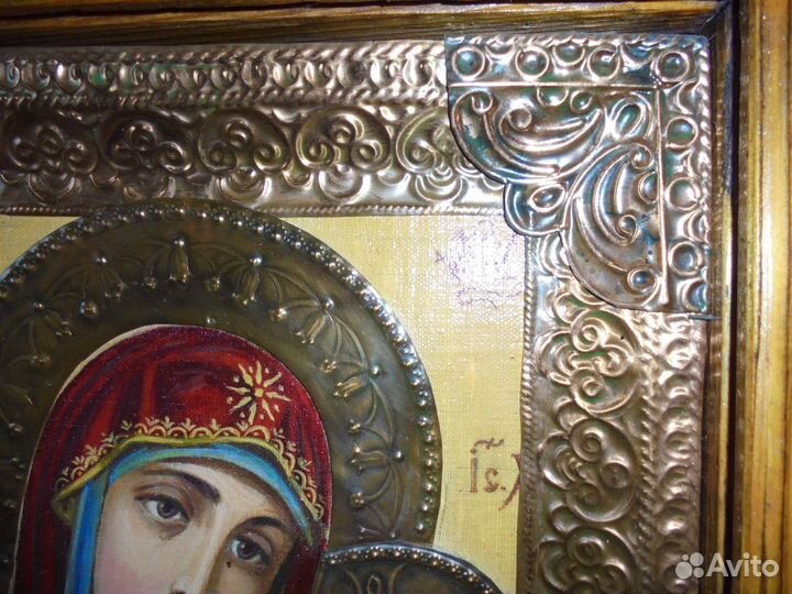 Киот Казанская Божия Матерь масло медная чеканка