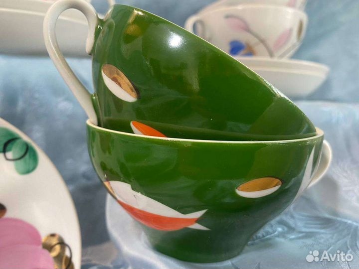 Чайные пары, чашки, блюдца, молочник Дулёво