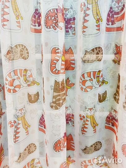 Штора тюль новая 5 м с котиками