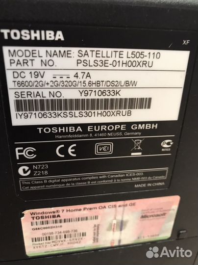 Ноутбук Toshiba satellite l505-110