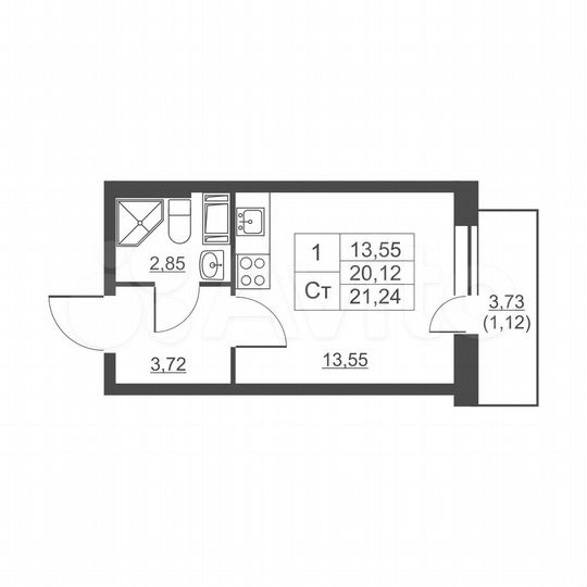 1-к. квартира, 21,2 м², 10/11 эт.