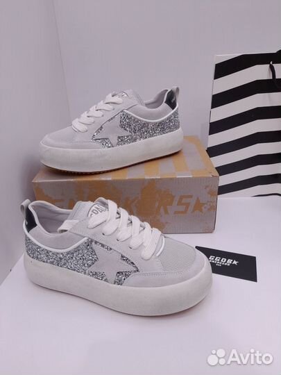 Кеды Golden Goose женские серые серебряные