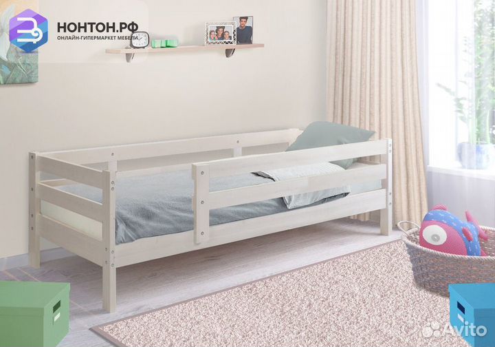 Кровать Норка с бортиком выбеленная береза