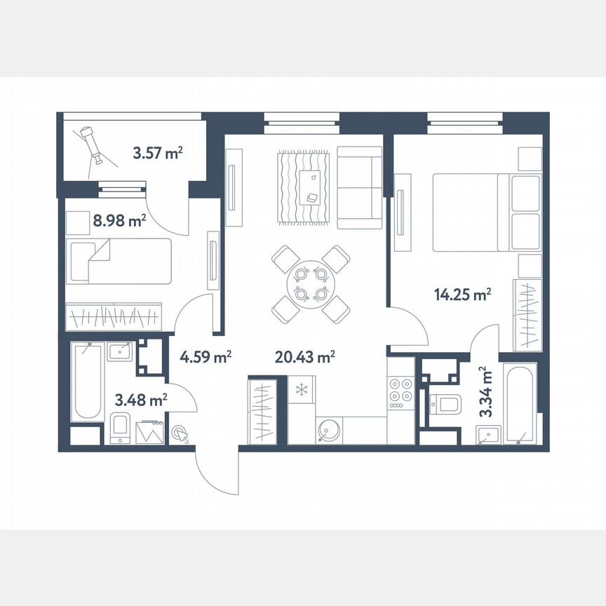 3-к. квартира, 56,9 м², 22/25 эт.