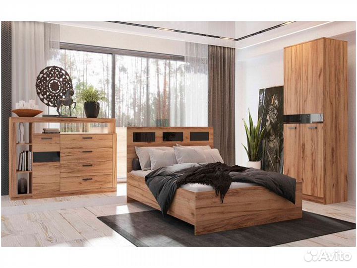 Серия Гамма кровать 2-х спальная 1400 дуб крафт