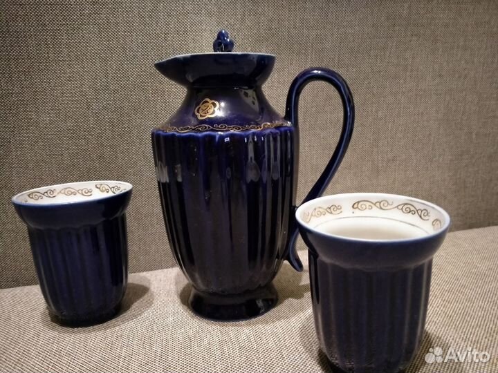Кувшин и 2 стакана кобальт Бронницы СССР