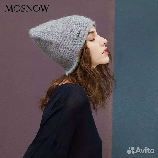 Шапка бини зимняя из кроличьей шерсти