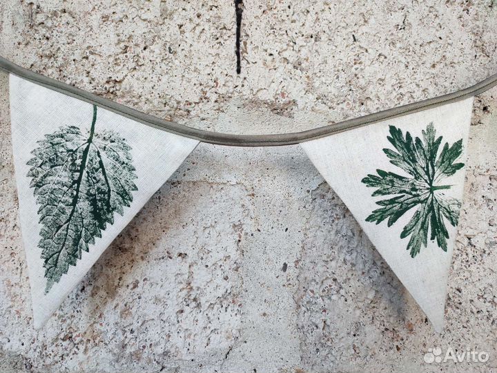 Гирлянда растяжка ботаническая из тканевых флажков