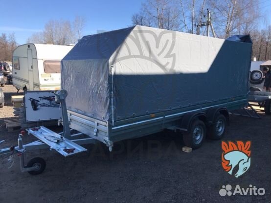 Двухосный прицеп с тентом аэро 180 см. Г/П 329 кг