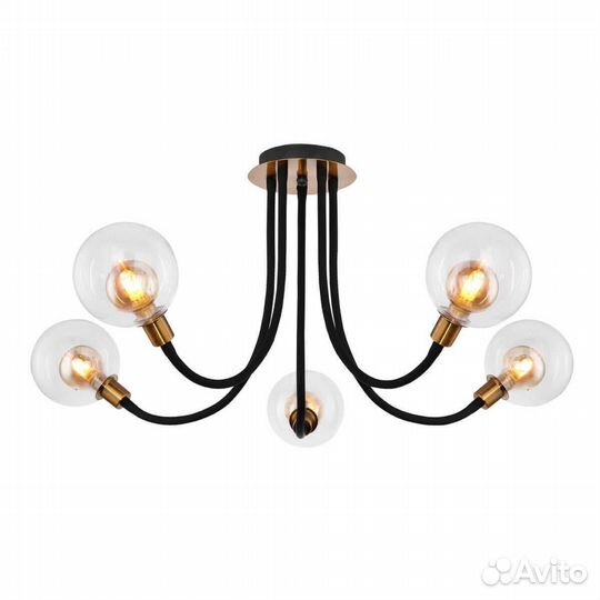 Люстра металл и стекло в спальню лофт 5 ламп