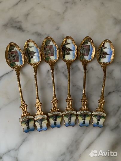 Набор чайных ложек Винтаж эмаль золотое покрытие