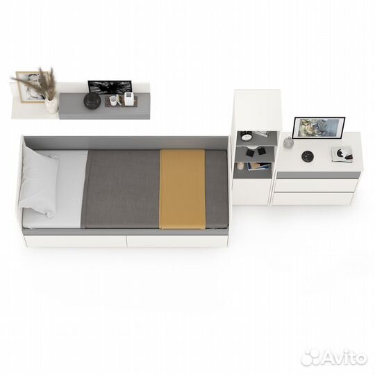 Мебель для детской Торонто № 22, цвет белый шагрень/стальной серый, шхгхв 314х84,4х149,7 см., спальн