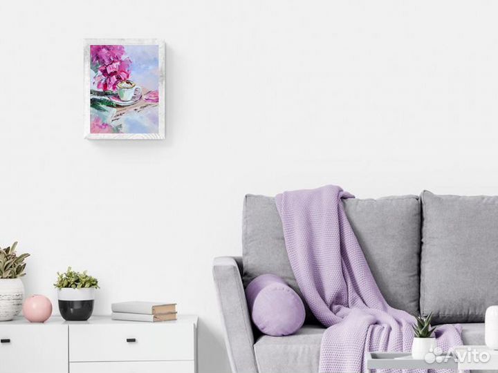 Картина маслом с цветами на холсте Завтрак и Пионы