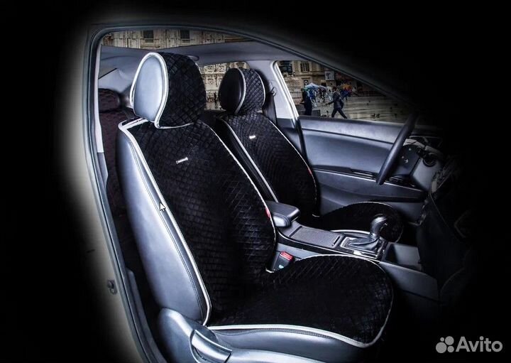 Накидки на передние сидения из велюра черно-серые
