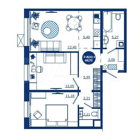 2-к. квартира, 60,7 м², 2/17 эт.