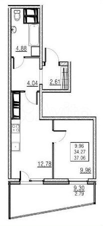 1-к. квартира, 34,3 м², 20/23 эт.